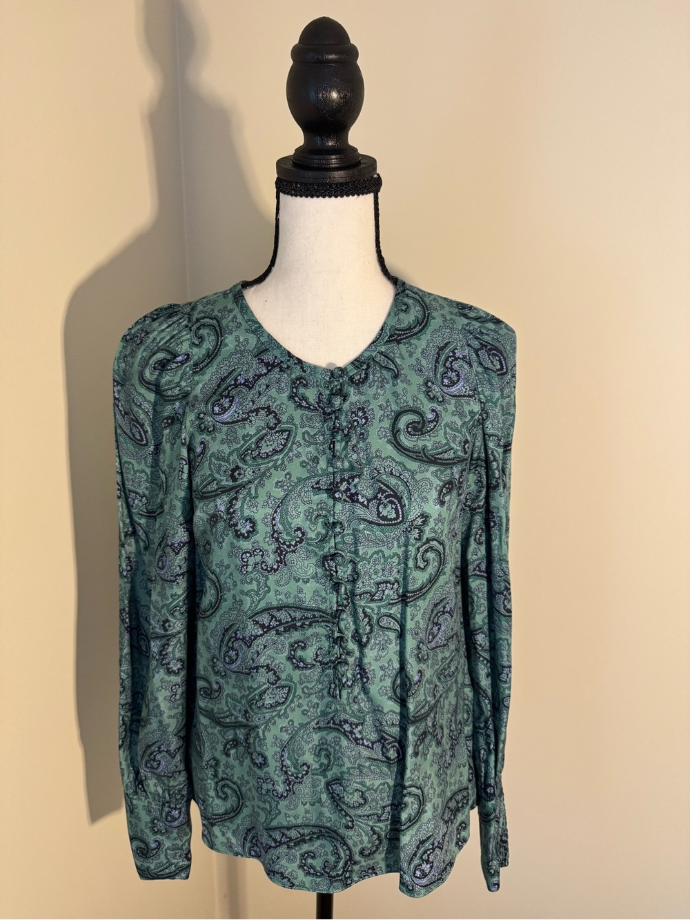 Rebecca Taylor Teal Paisley Long-Sleeve Blouse